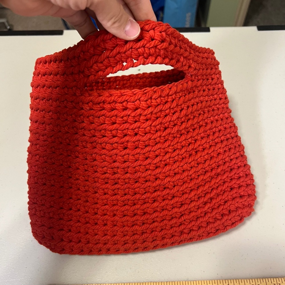 Leelamo Handmade Red Crochet Cotton Cord Tote Bag Handbag - Picture 4 of 5